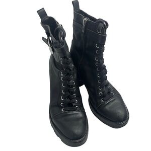 Marc Fisher Black Combat Moto Boots High-Top Lace-Up